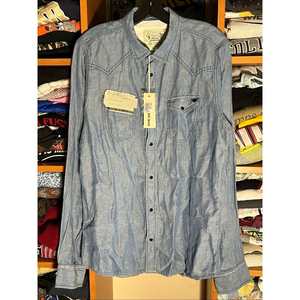 Diesel NWT Men’s Sonora Linen Western Snap Button Long Sleeve Shirt XL